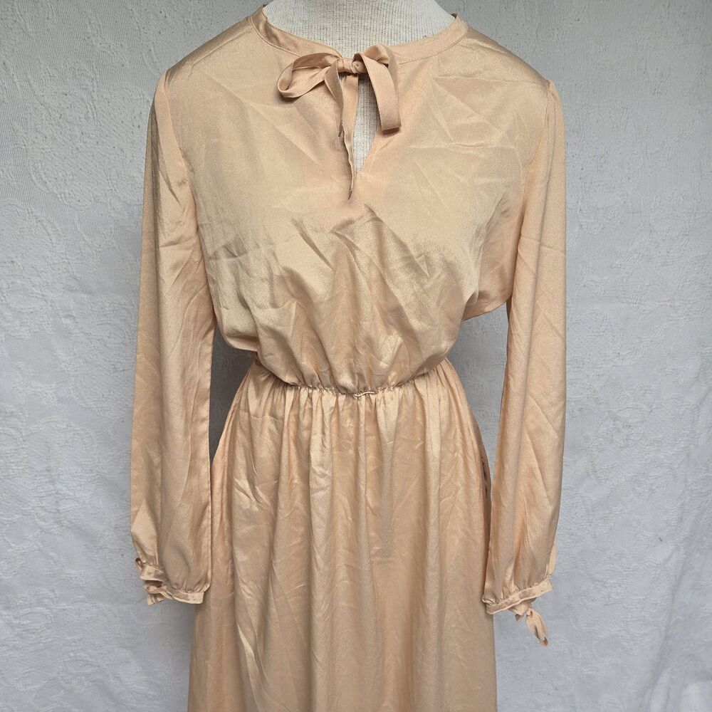 Sue Brett Orange Cream 70s Floor Evening Gown Dress Trad Wife Regency Romantic